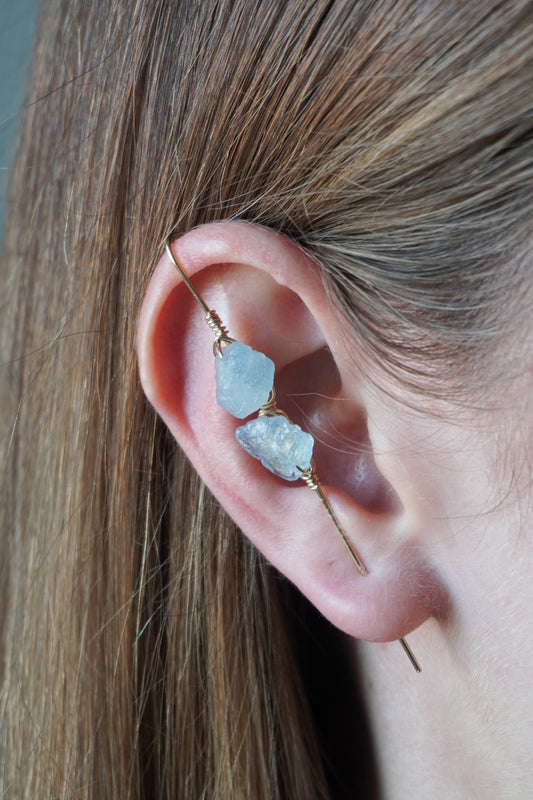 Aquamarine Crystal Ear Pin