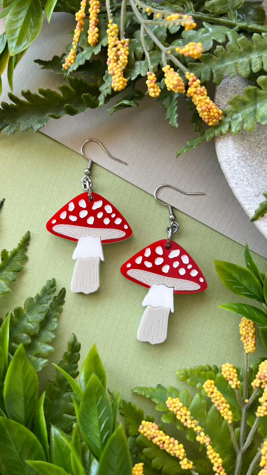 Red Mushroom Earrings | Amanita Woods Fungi Acrylic Earrings