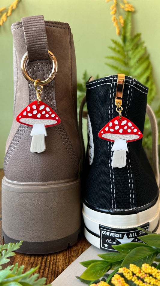 Red Mushroom Shoe Accessory | Pull Loop, Shoe Charm, High Top Sneaker or Boot Clip, Shoe or Bag Keychain
