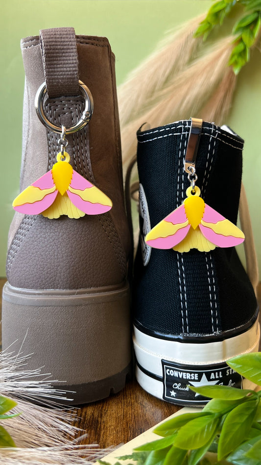 Rosy Maple Moth Shoe Accessory | Pull Loop, Shoe Charm, High Top Sneaker or Boot Charm, Acrylic Keychain