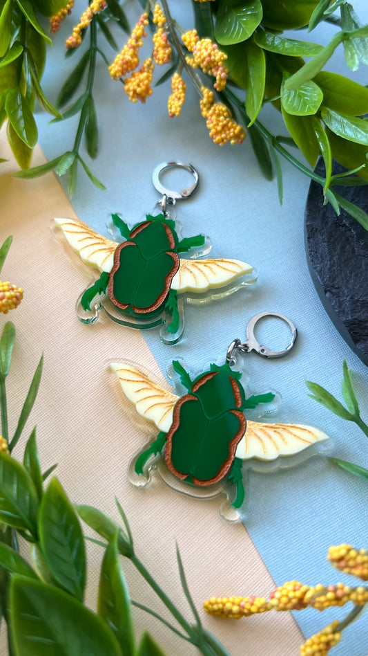 June Bug Earrings | Green Beetle Flying Insect Acrylic Earrings