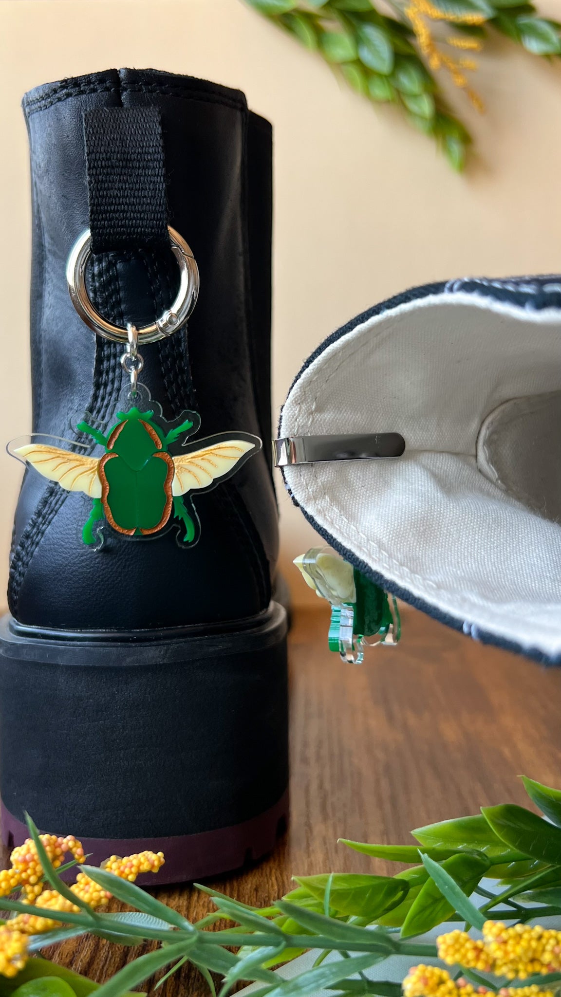 June Bug Green Beetle Shoe Accessory | Pull Loop, Shoe Charm, High Top Sneaker or Boot Clip, Shoe or Bag Keychain