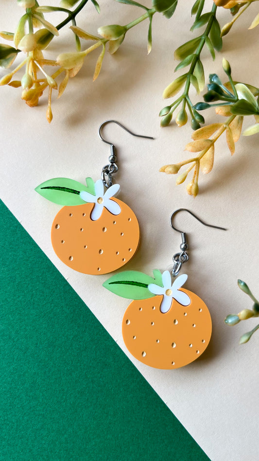 Orange Blossom Earrings | Citrus Flower Fruit Acrylic Earrings