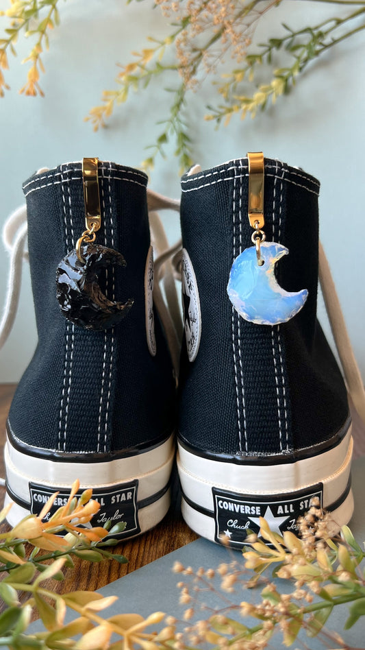 Mini Crescent Crystal Moon Shoe Clip, Shoe Charm, High Top Sneaker or Boot Clip, Shoe or Bag Keychain
