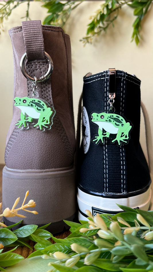 Green Frog Shoe Accessory | Pull Loop, Shoe Charm, High Top Sneaker or Boot Clip, Shoe or Bag Keychain