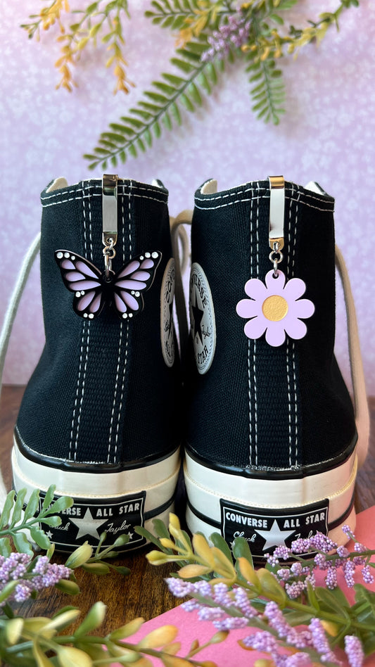 Butterfly or Flower Shoe Clip, High Top Sneaker or Boot Clip, Shoe or Bag Keychain