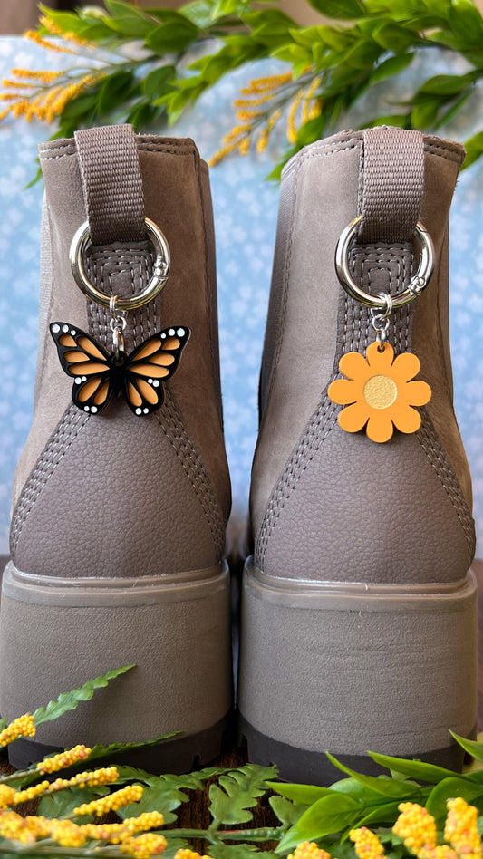 Butterfly or Flower Boot Charm, Pull Loop Accessory, Shoe or Bag Keychain