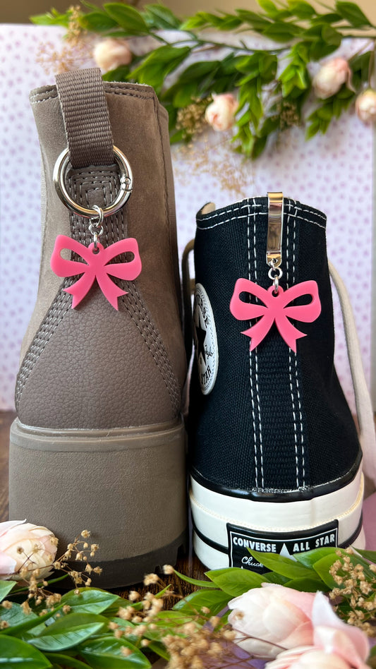 Coquette Pink Bow Shoe Accessory | Pull Loop, Shoe Charm, High Top Sneaker or Boot Clip, Shoe or Bag Keychain