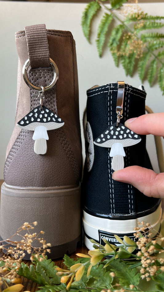 Black Mushroom Shoe Accessory | Pull Loop, Shoe Charm, High Top Sneaker or Boot Clip, Shoe or Bag Keychain