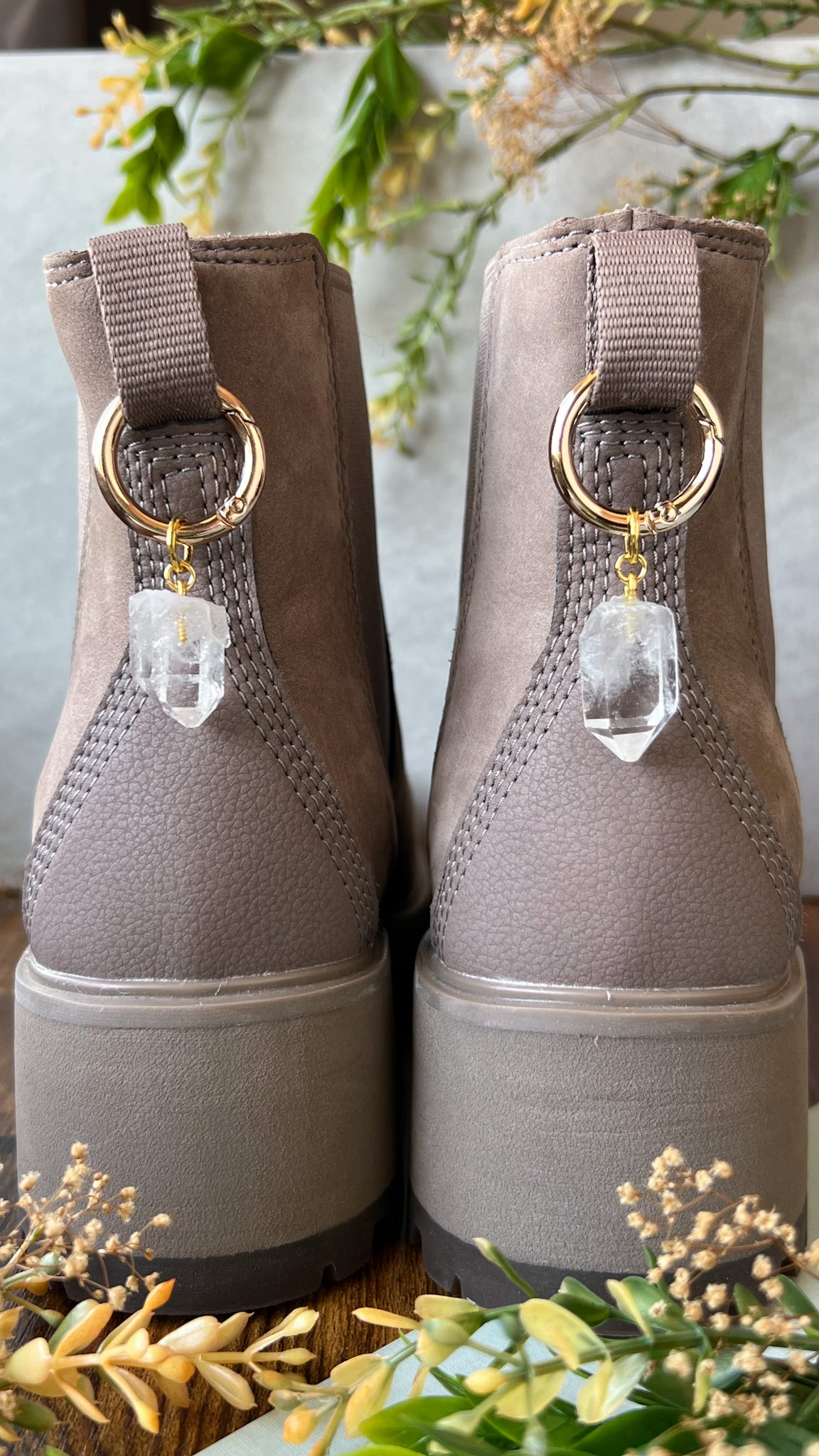 Raw Clear Quartz Point Boot Charm, Pull Loop Accessory, Crystal Shoe or Bag Charm