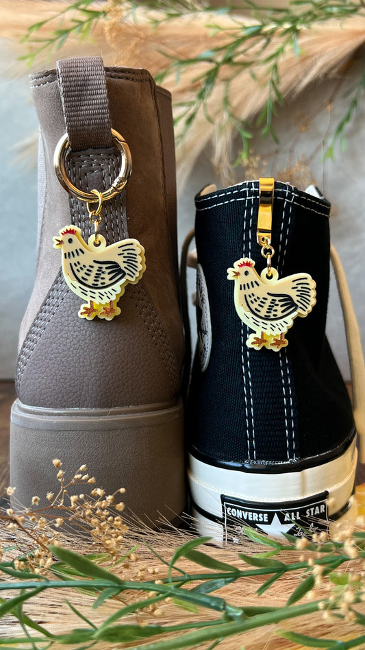 Yellow Chicken Hen Shoe Accessory | Pull Loop, Shoe Charm, High Top Sneaker or Boot Clip