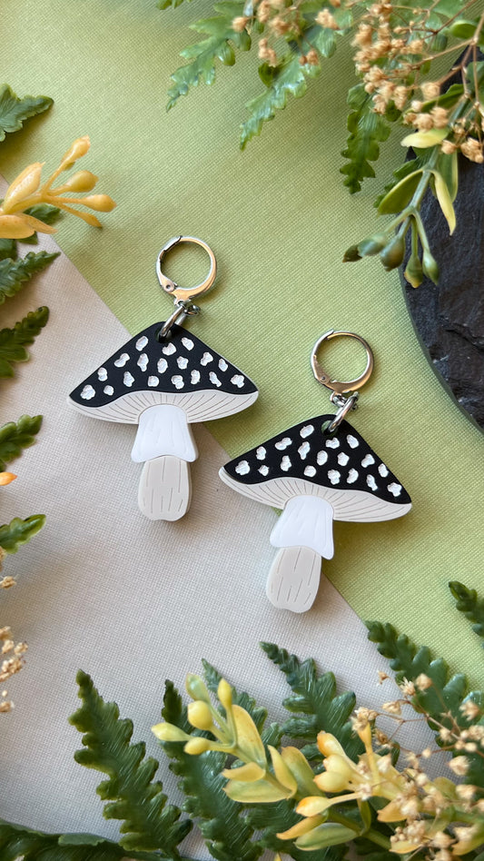Black Mushroom Earrings | Amanita Woods Fungi Acrylic Earrings