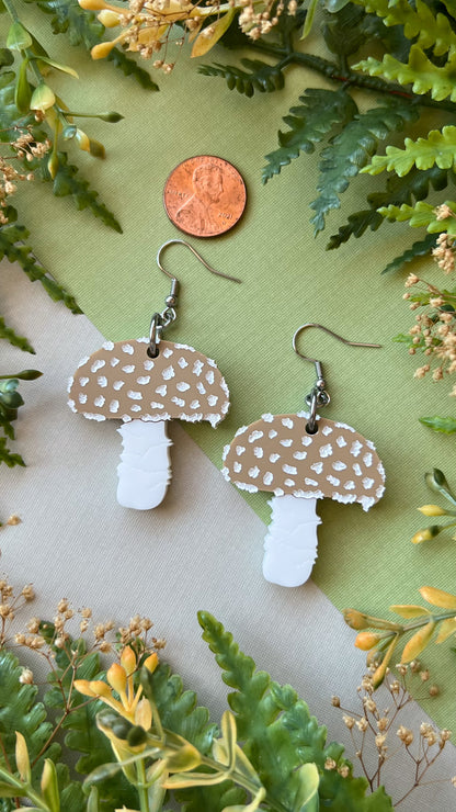 Brown Mushroom Earrings | Amanita Woods Fungi Acrylic Earrings