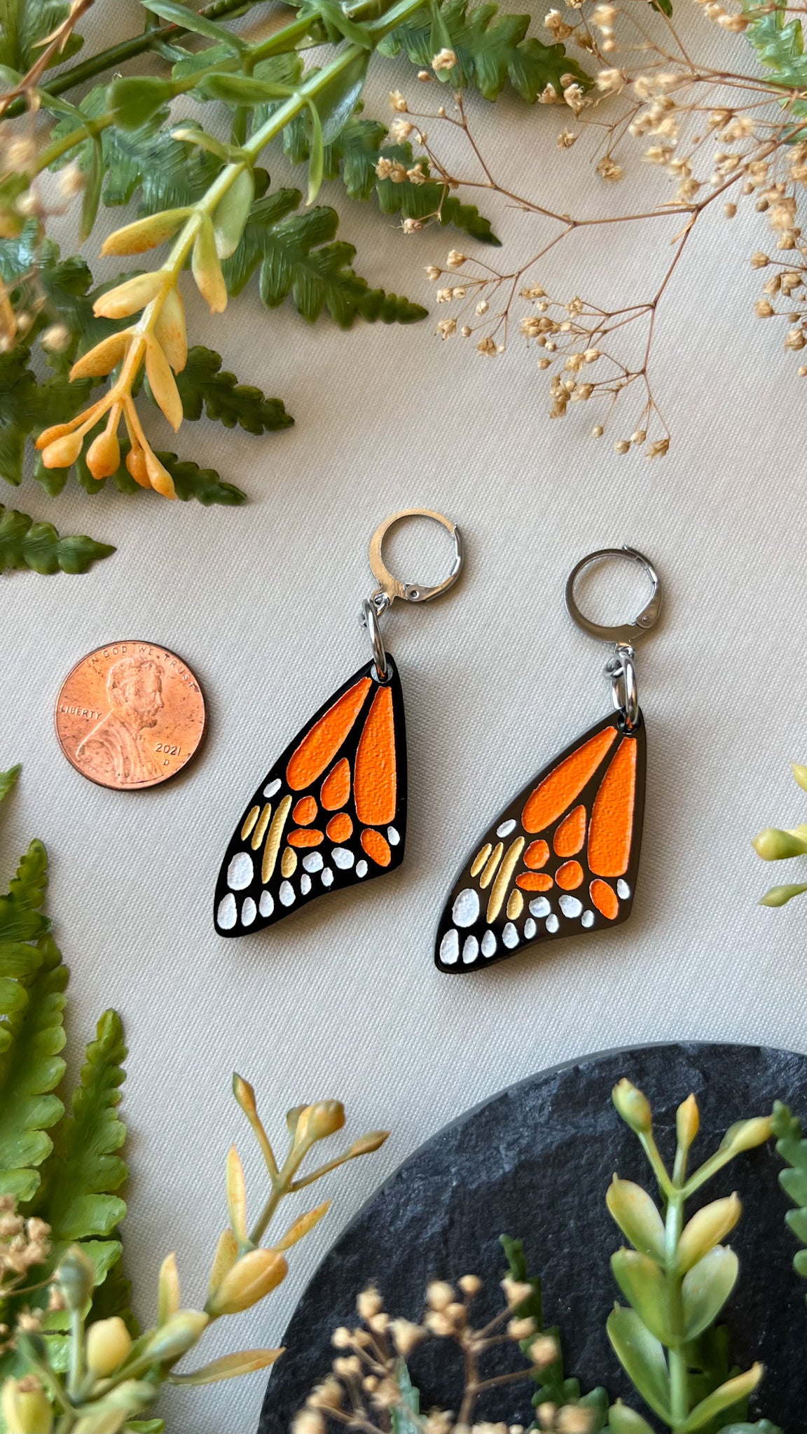 Butterfly Wing Earrings | Orange Monarch Acrylic Earrings
