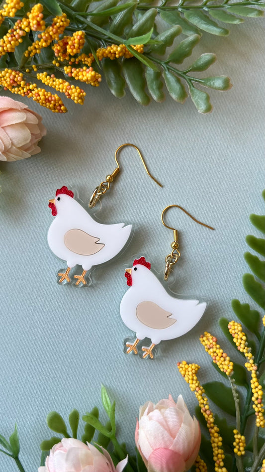 Chicken Earrings | White Hen Barn Animal Acrylic Earrings