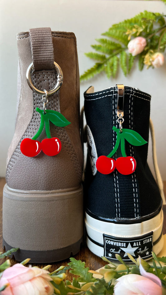 Cherry Shoe Accessory | Pull Loop, Shoe Charm, High Top Sneaker or Boot Clip, Shoe or Bag Keychain