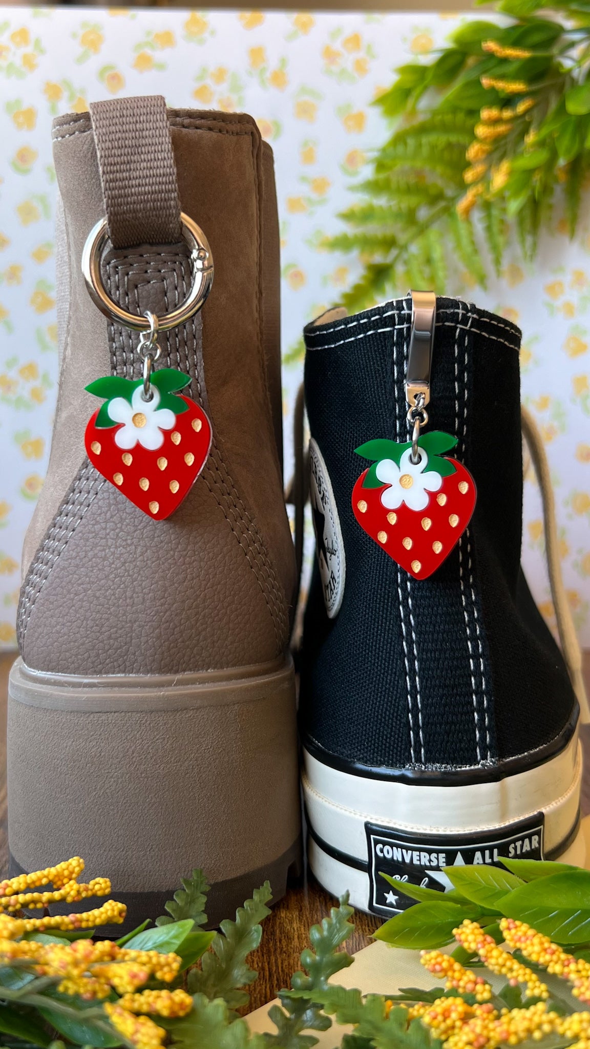Strawberry Blossom Shoe Accessory | Pull Loop, Shoe Charm, High Top Sneaker or Boot Clip, Shoe or Bag Accessory