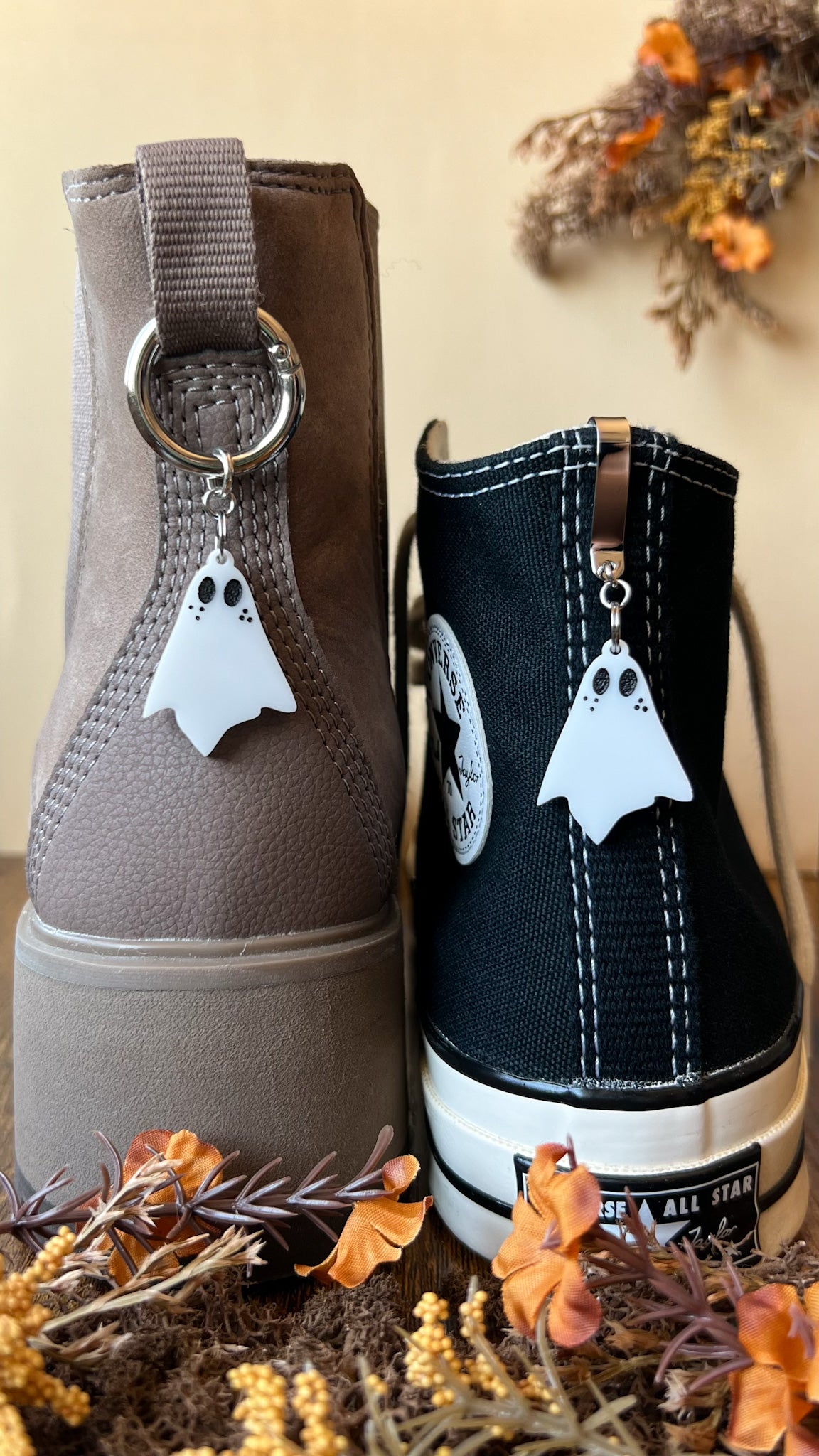 Freckled Ghost Shoe Accessory | Pull Loop Boot Charm, Shoe Charm, High Top Sneaker Clip, Acrylic Shoe Keychain