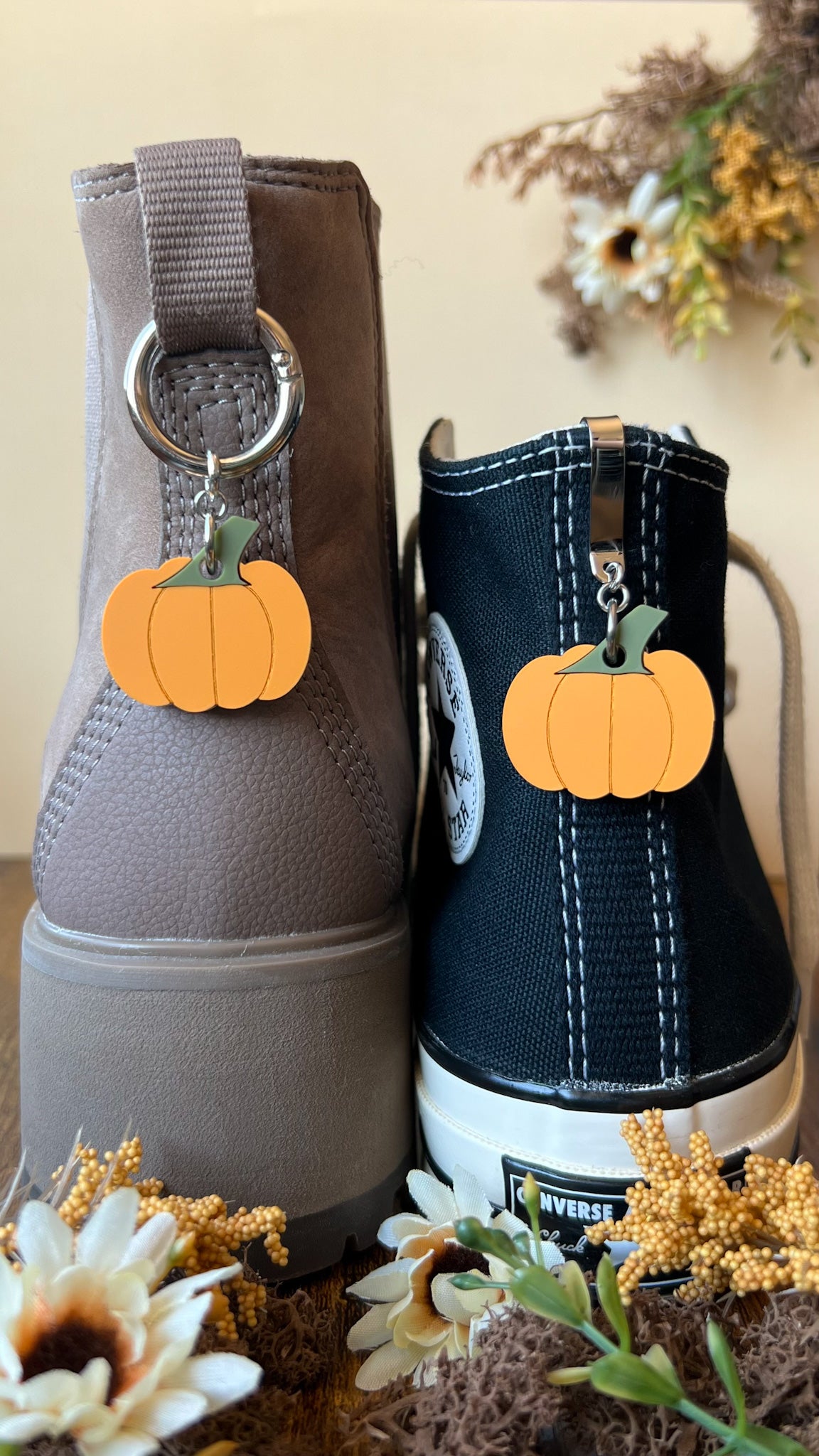 Pumpkin Shoe Accessory | Pull Loop Boot Charm, Shoe Charm, High Top Sneaker Clip or Boot Clip, Acrylic Shoe Keychain