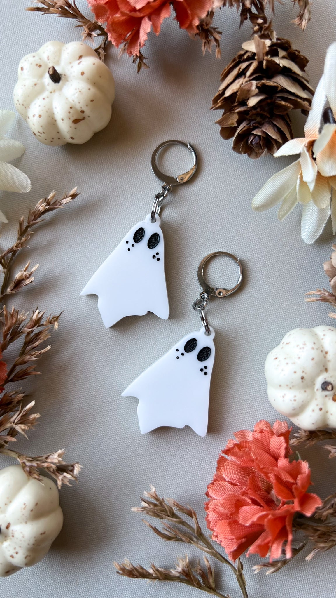 Ghost Earrings | Autumn Halloween Cute Freckled Ghoul Acrylic Earrings