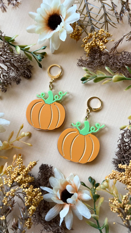 Swirly Stem Pumpkin Earrings | Autumn Halloween Squash Acrylic Earrings