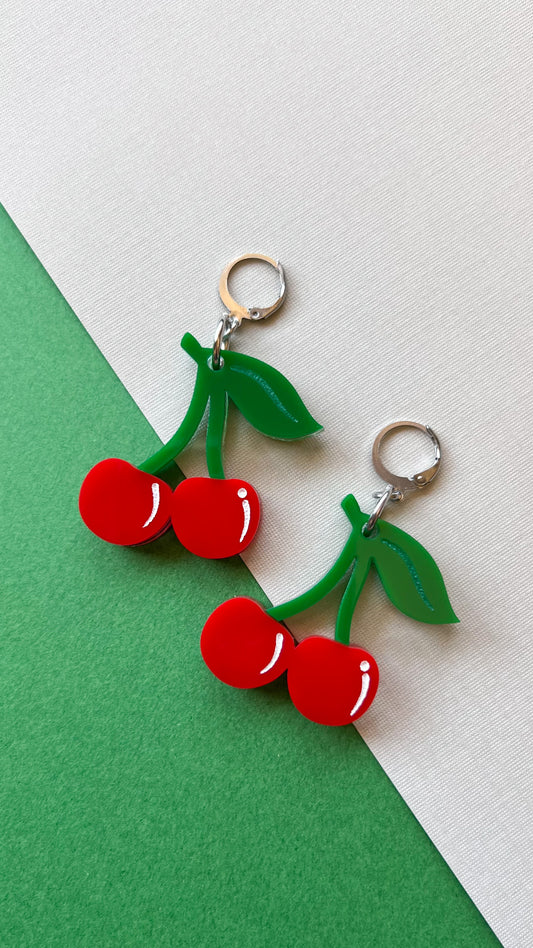 Cherry Earrings | Red Fruit Cherry Stem Acrylic Earrings