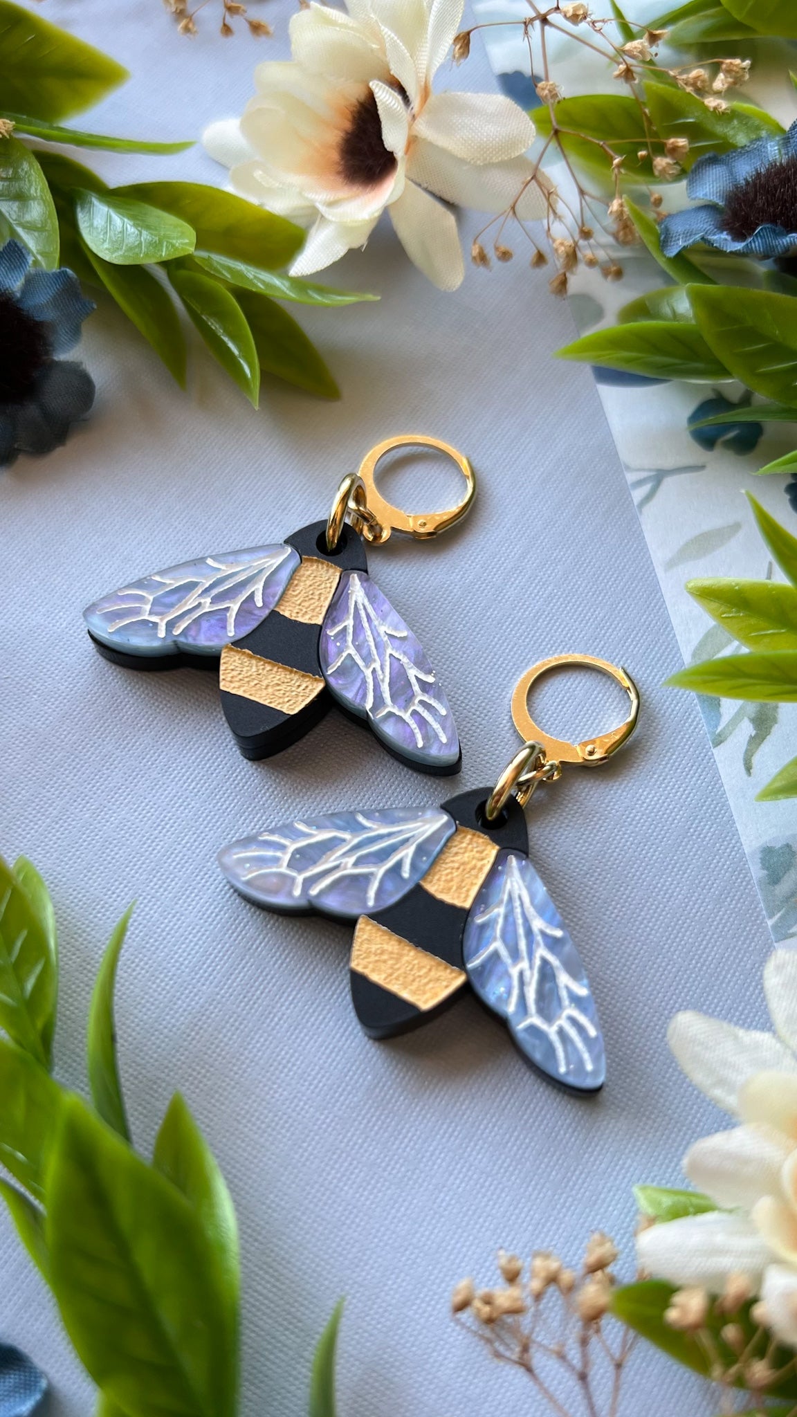 Bee Earrings | Bumble Bee Flying Insect Bug Acrylic Earrings