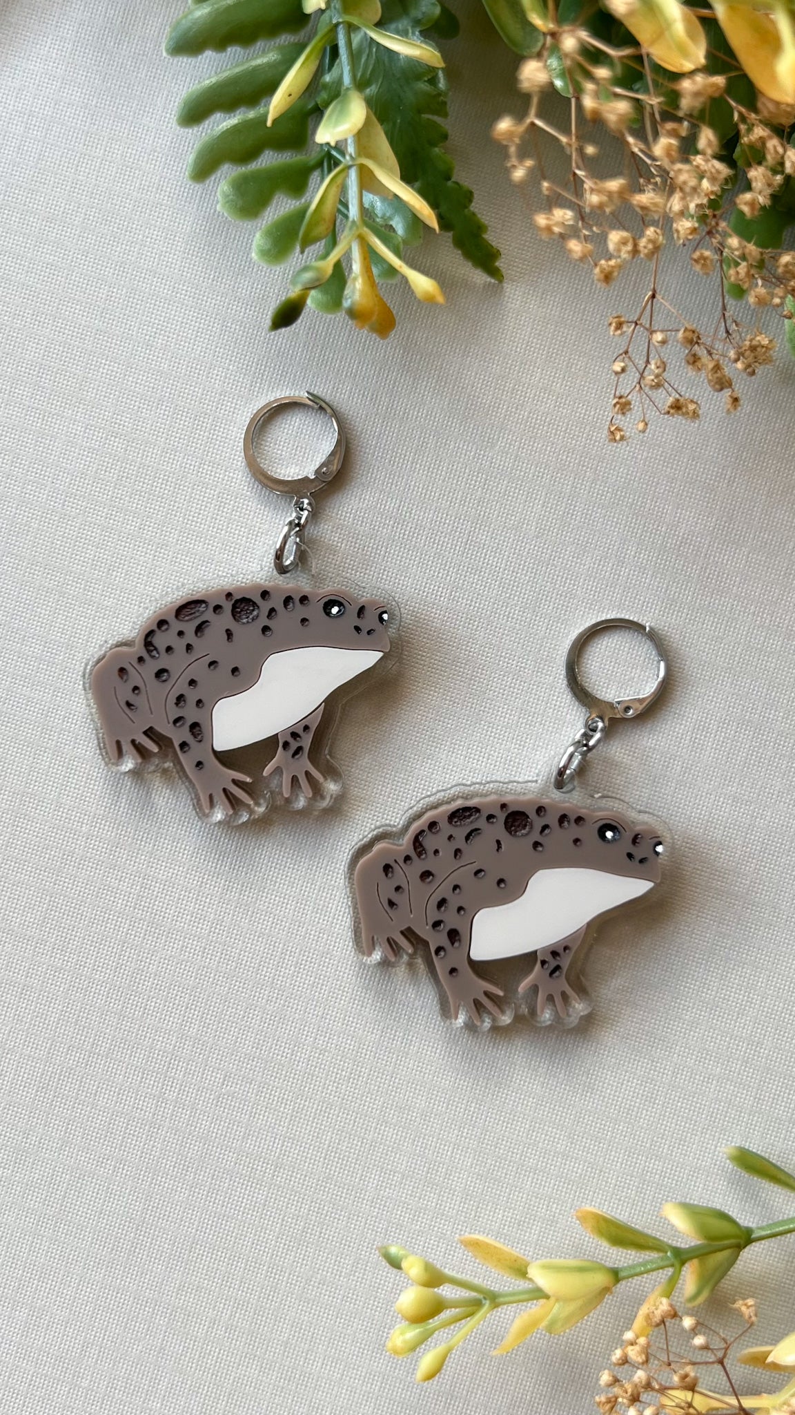 Plump Brown Toad Acrylic Earrings