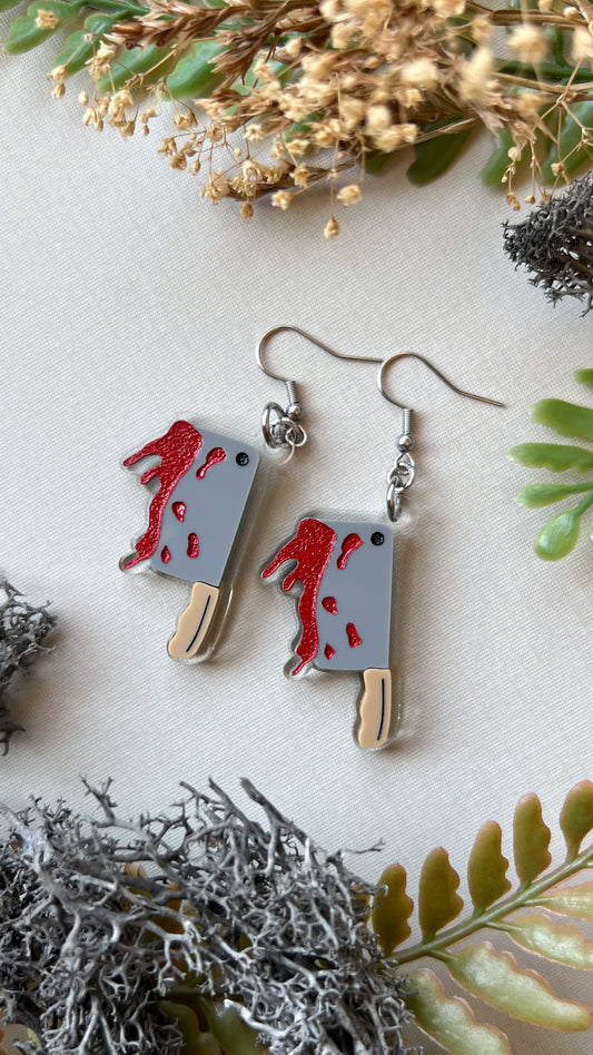 Bloody Butcher Knife Earrings | Halloween Slasher Spooky Acrylic Earrings