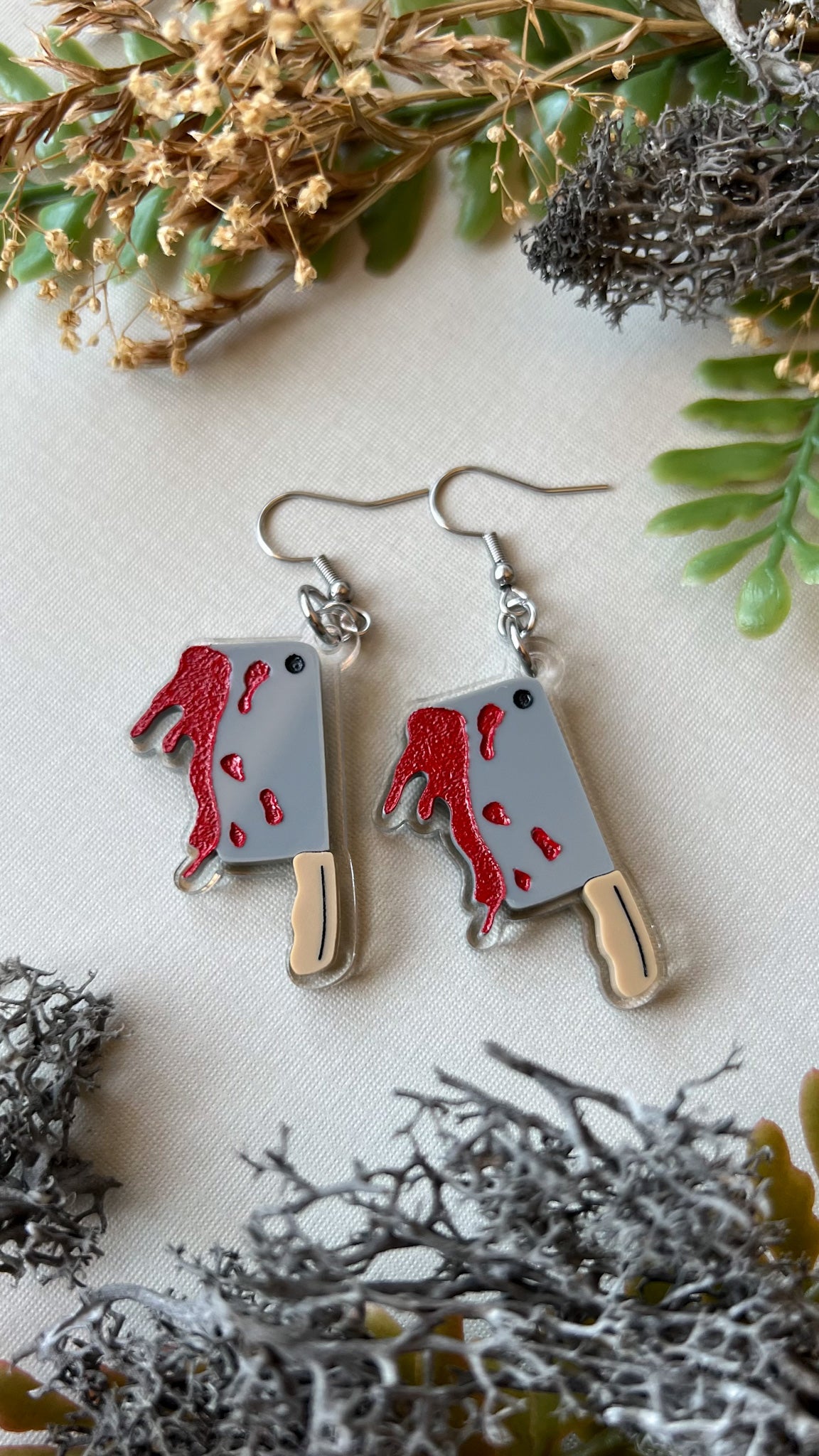 Bloody Butcher Knife Earrings | Halloween Slasher Spooky Acrylic Earrings