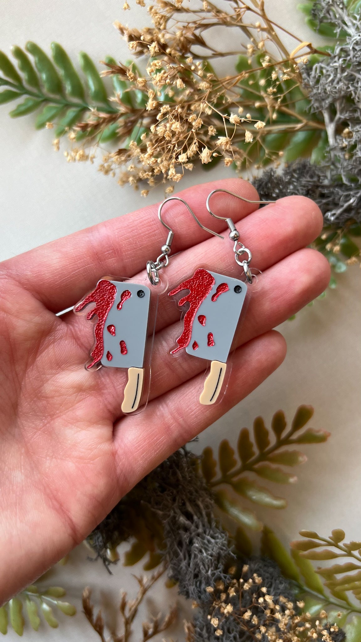 Bloody Butcher Knife Earrings | Halloween Slasher Spooky Acrylic Earrings