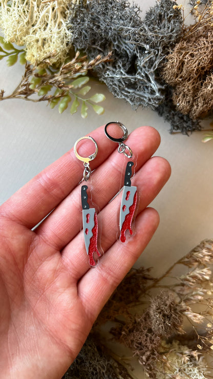 Bloody Kitchen Knife Earrings | Halloween Slasher Spooky Acrylic Earrings