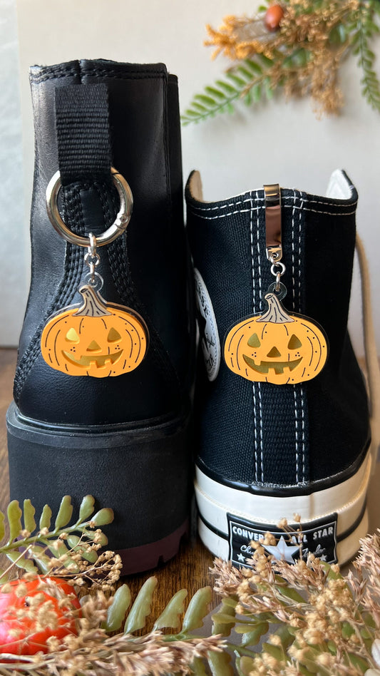 Swirly Stem Pumpkin Shoe Accessory | Pull Loop Boot Charm, Shoe Charm, High Top Sneaker Clip or Boot Clip, Acrylic Shoe Keychain