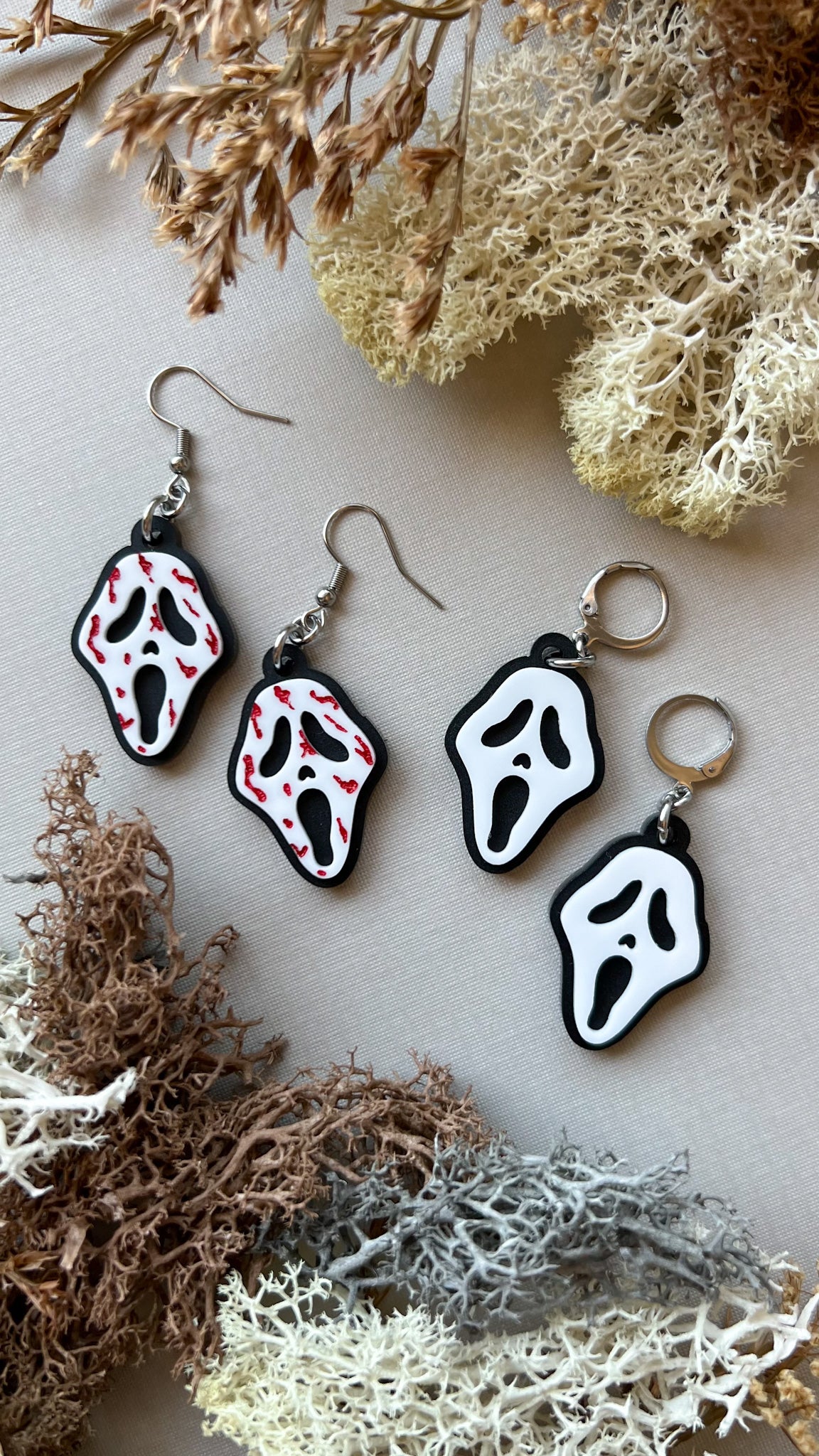 Bloody or Plain Ghost Face Earrings | Halloween Slasher Spooky Acrylic Earrings