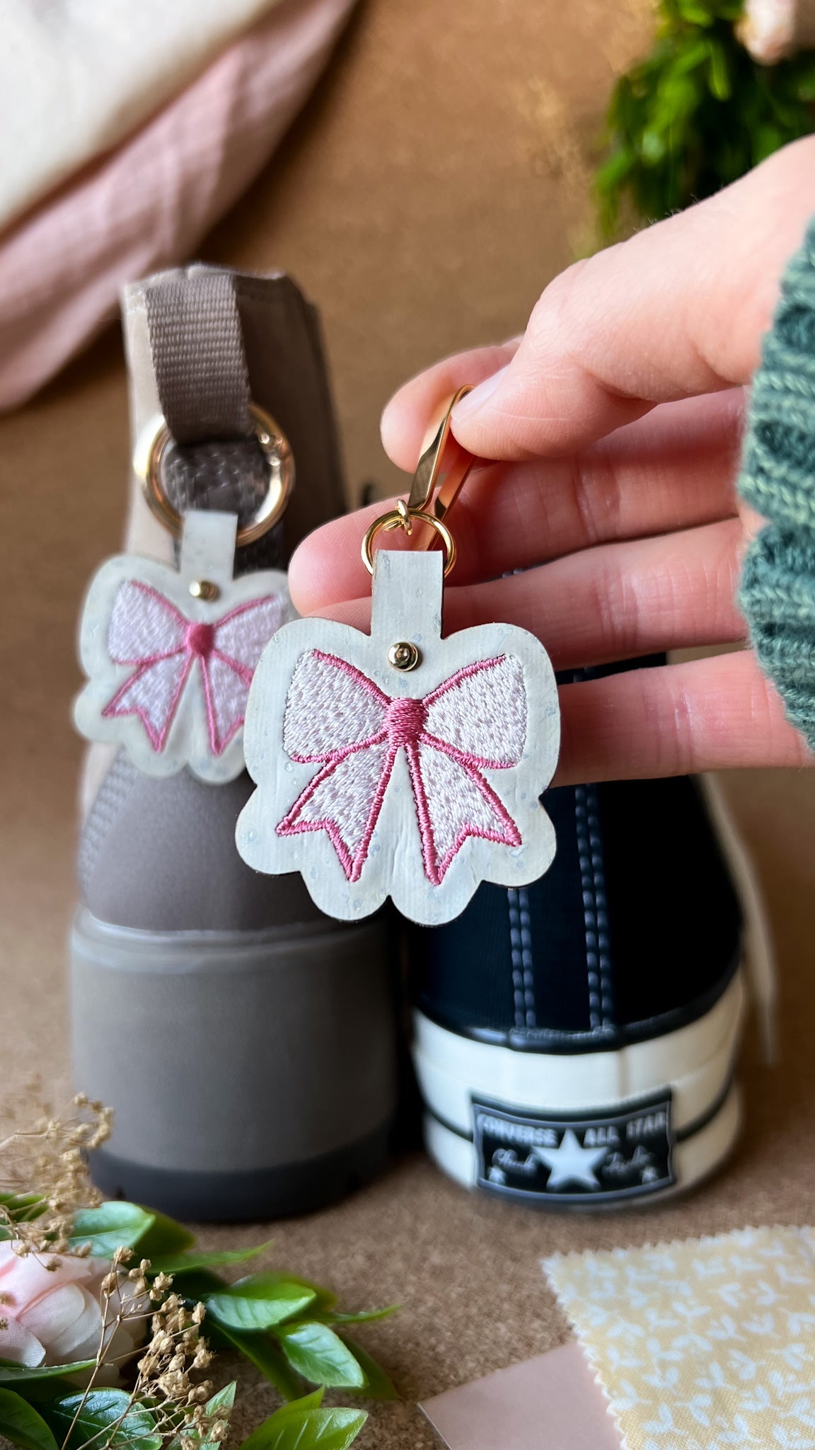 Pink Bow Shoe Accessory | Embroidered Pull Loop Boot Charm, Shoe Charm, High Top Sneaker Clip or Boot Clip