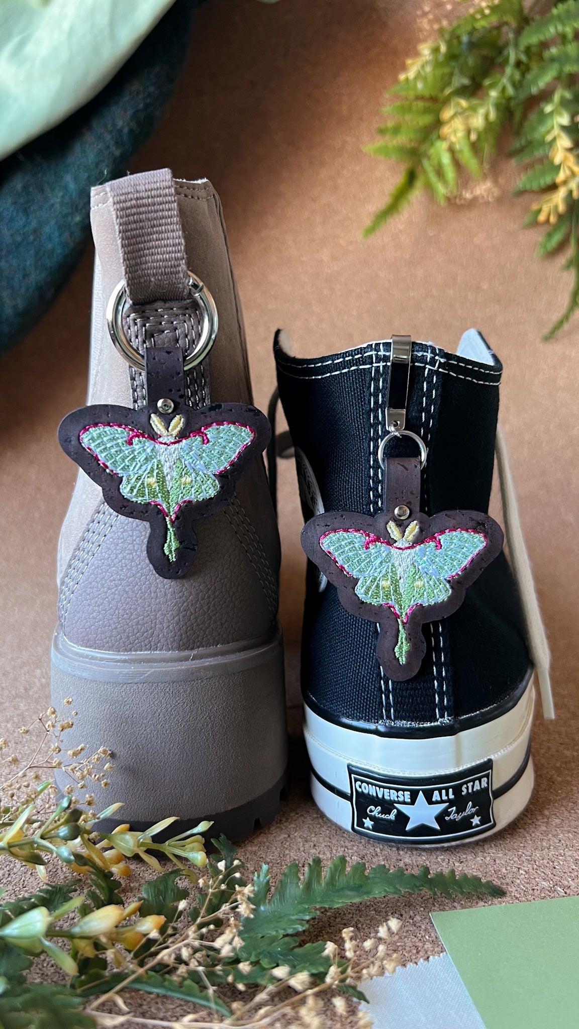 Luna Moth Shoe Accessory | Embroidered Pull Loop Boot Charm, Shoe Charm, High Top Sneaker Clip or Boot Clip