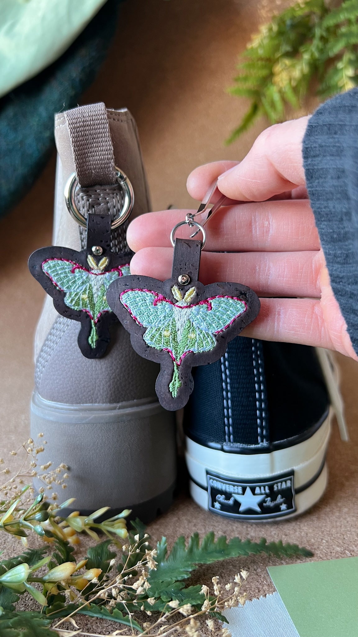 Luna Moth Shoe Accessory | Embroidered Pull Loop Boot Charm, Shoe Charm, High Top Sneaker Clip or Boot Clip