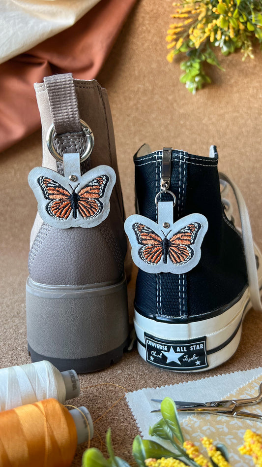 Monarch Butterfly Shoe Accessory | Embroidered Pull Loop Boot Charm, Shoe Charm, High Top Sneaker Clip or Boot Clip