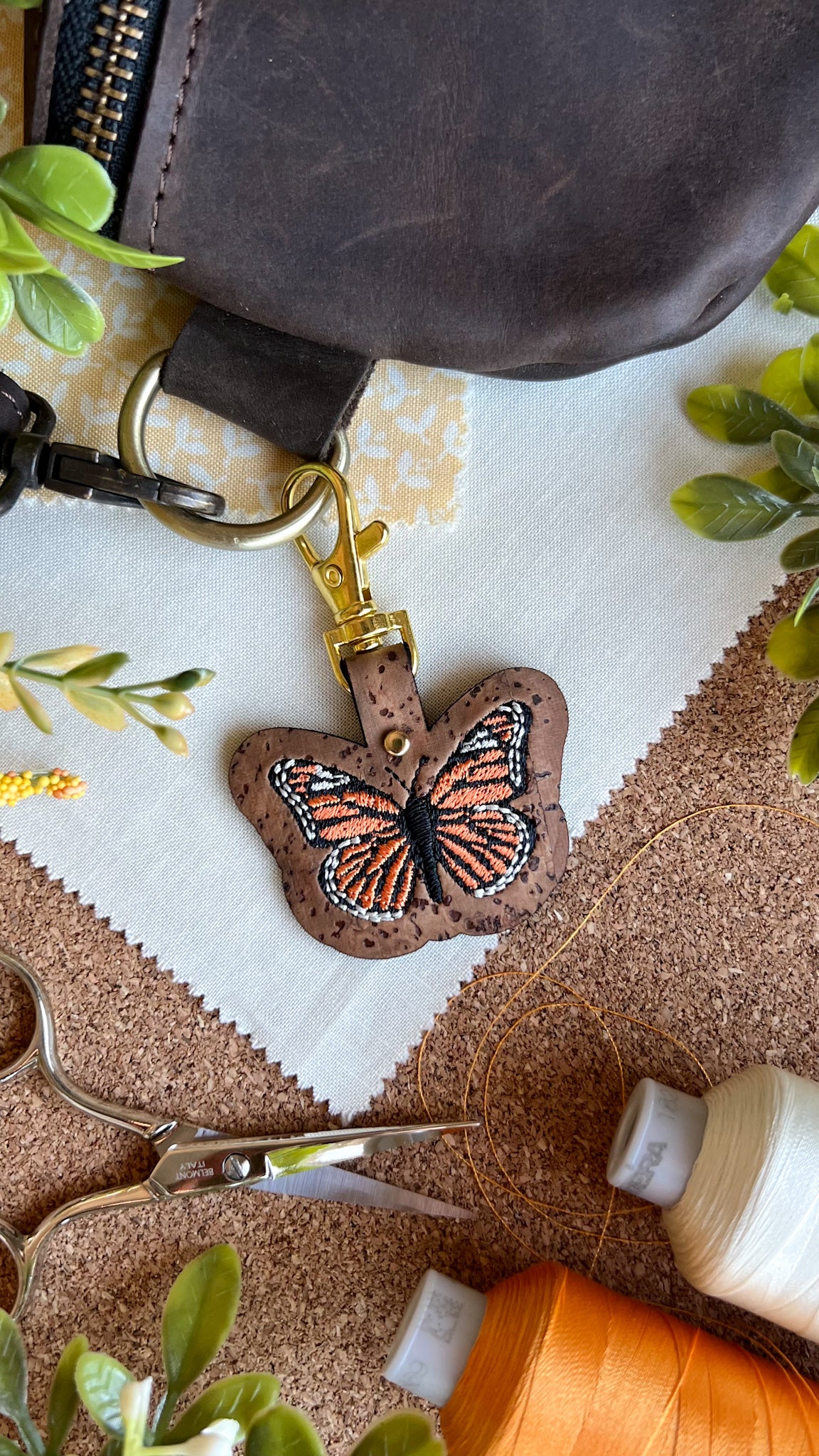 Monarch Butterfly Keychain \\ Embroidered Bag Charm