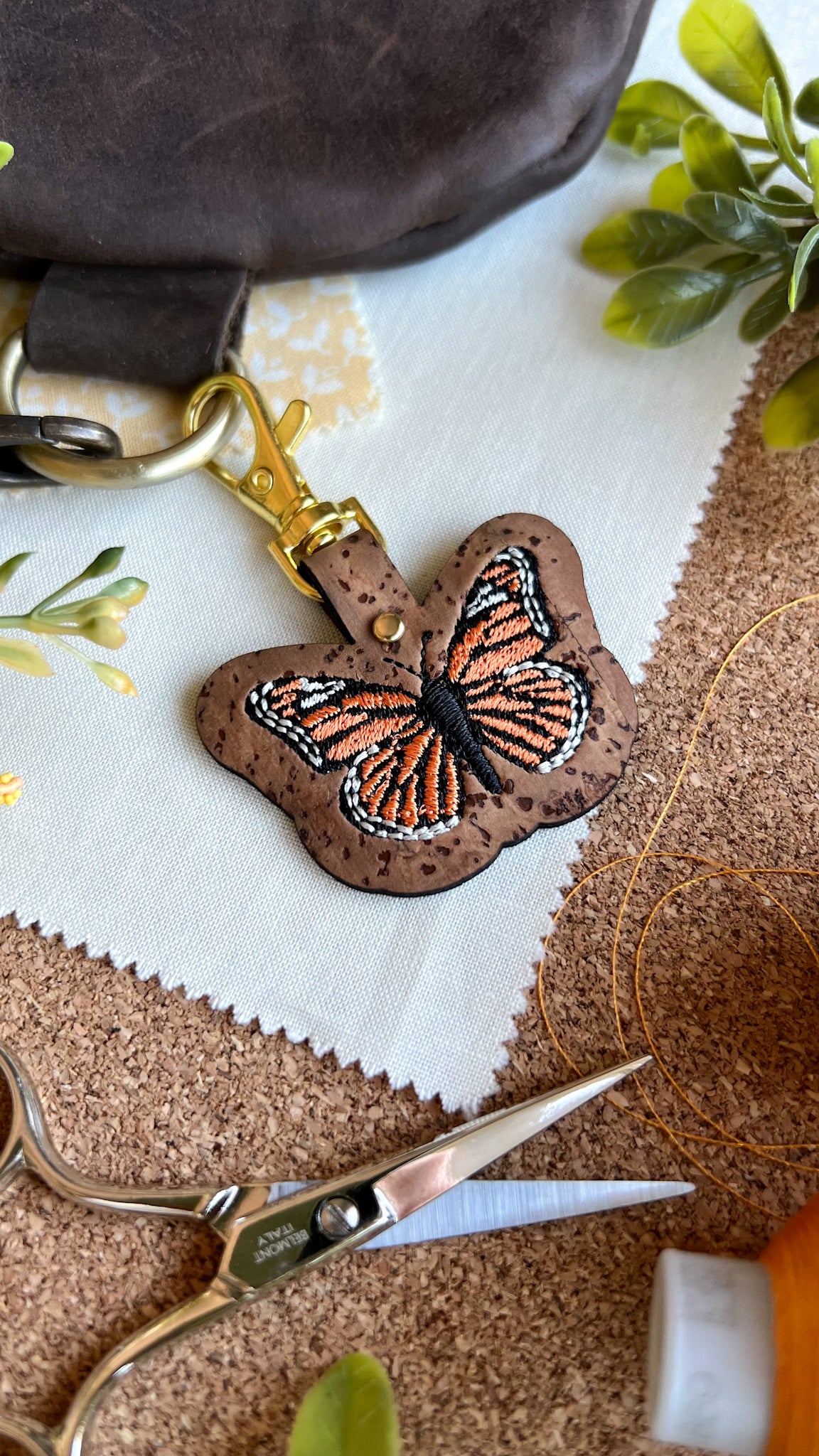 Monarch Butterfly Keychain \\ Embroidered Bag Charm