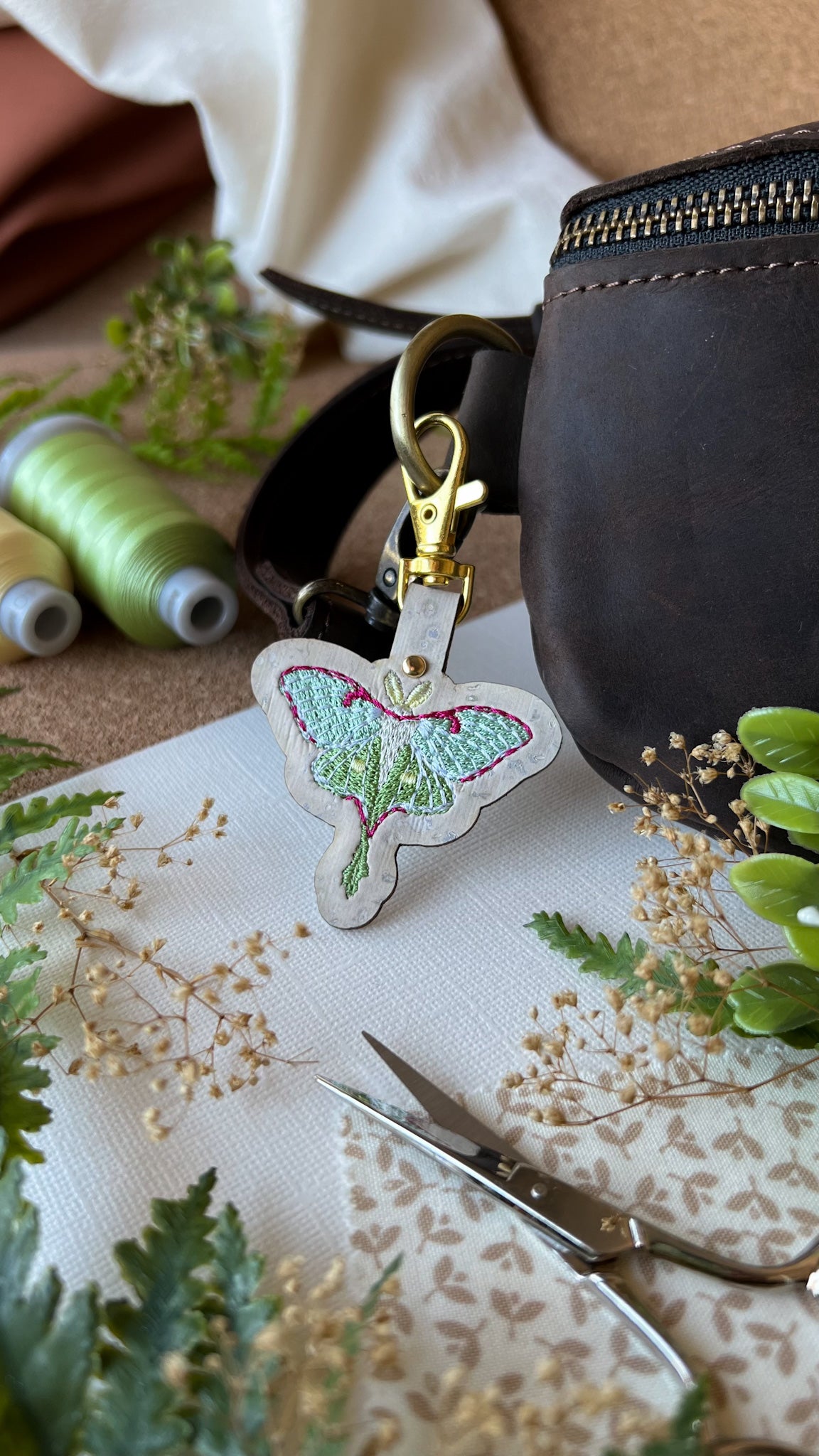 Luna Moth Keychain \\ Embroidered Bag Charm