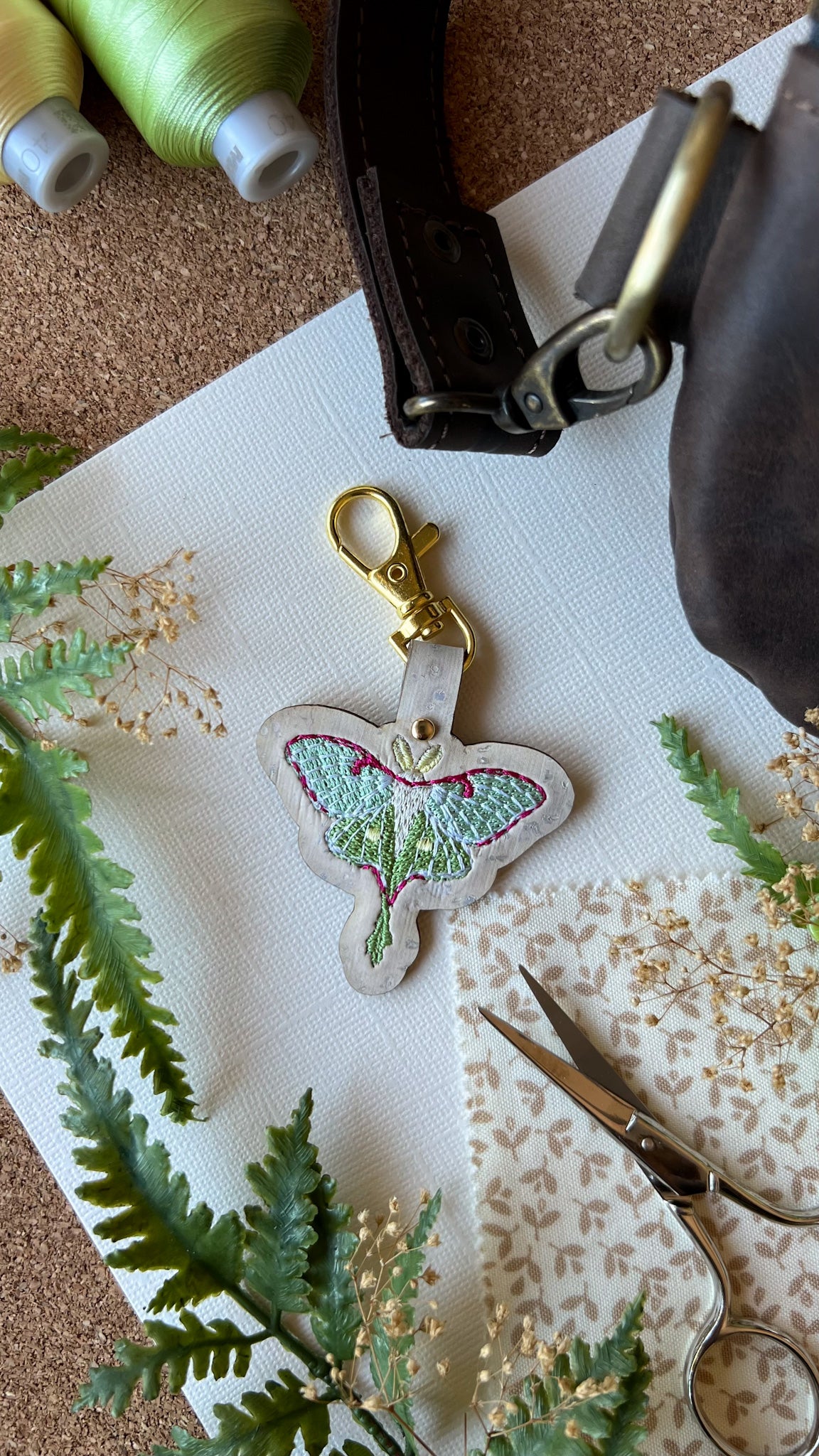 Luna Moth Keychain \\ Embroidered Bag Charm