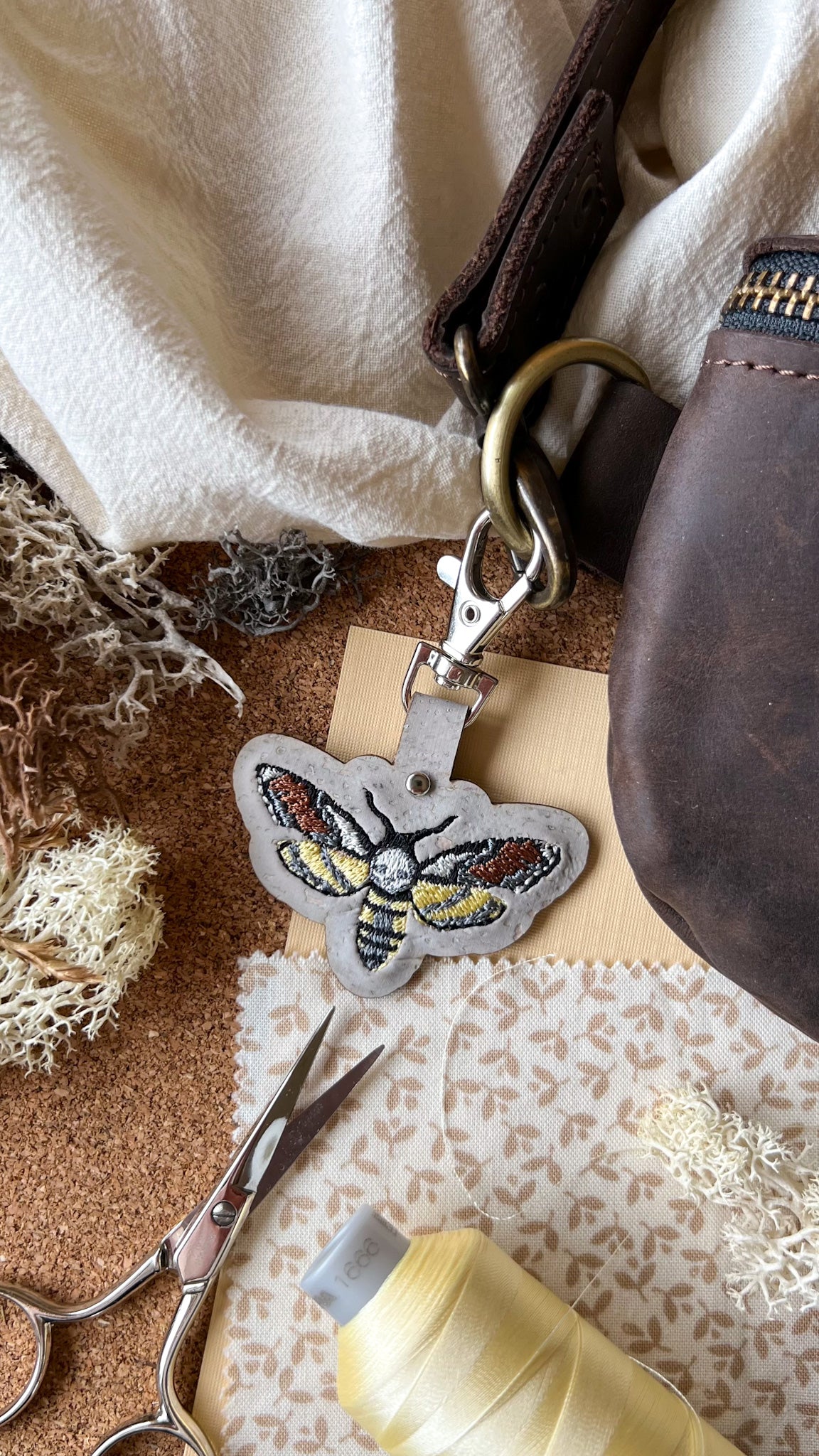 Death's Head Hawkmoth Keychain \\ Embroidered Bag Charm