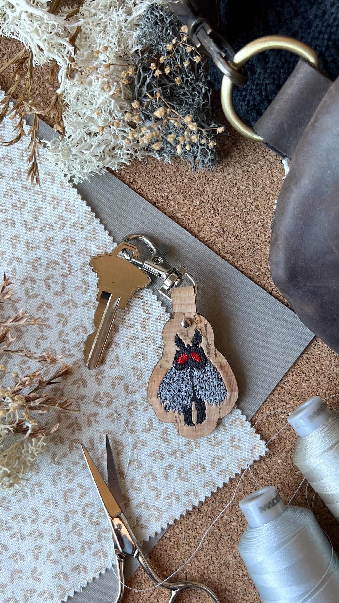 Mothman Cryptid Creature Keychain \\ Embroidered Bag Charm