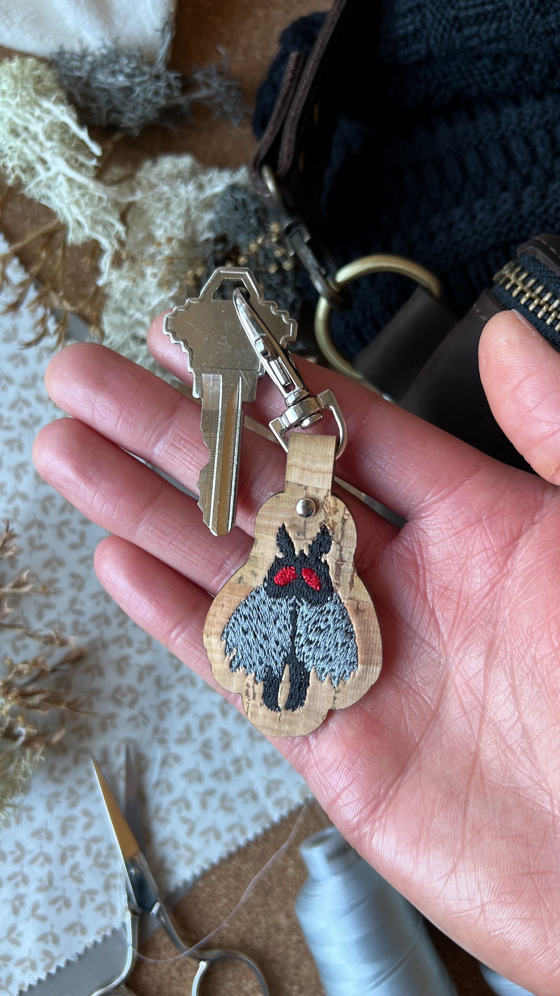 Mothman Cryptid Creature Keychain \\ Embroidered Bag Charm