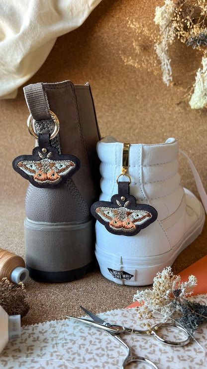 Emperor Moth Shoe Accessory | Embroidered Pull Loop Boot Charm, Shoe Charm, High Top Sneaker Clip or Boot Clip