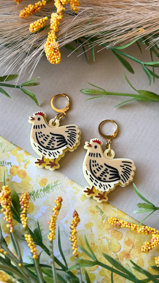 Yellow Hen Earrings | Chicken Farm Animal Acrylic Earrings
