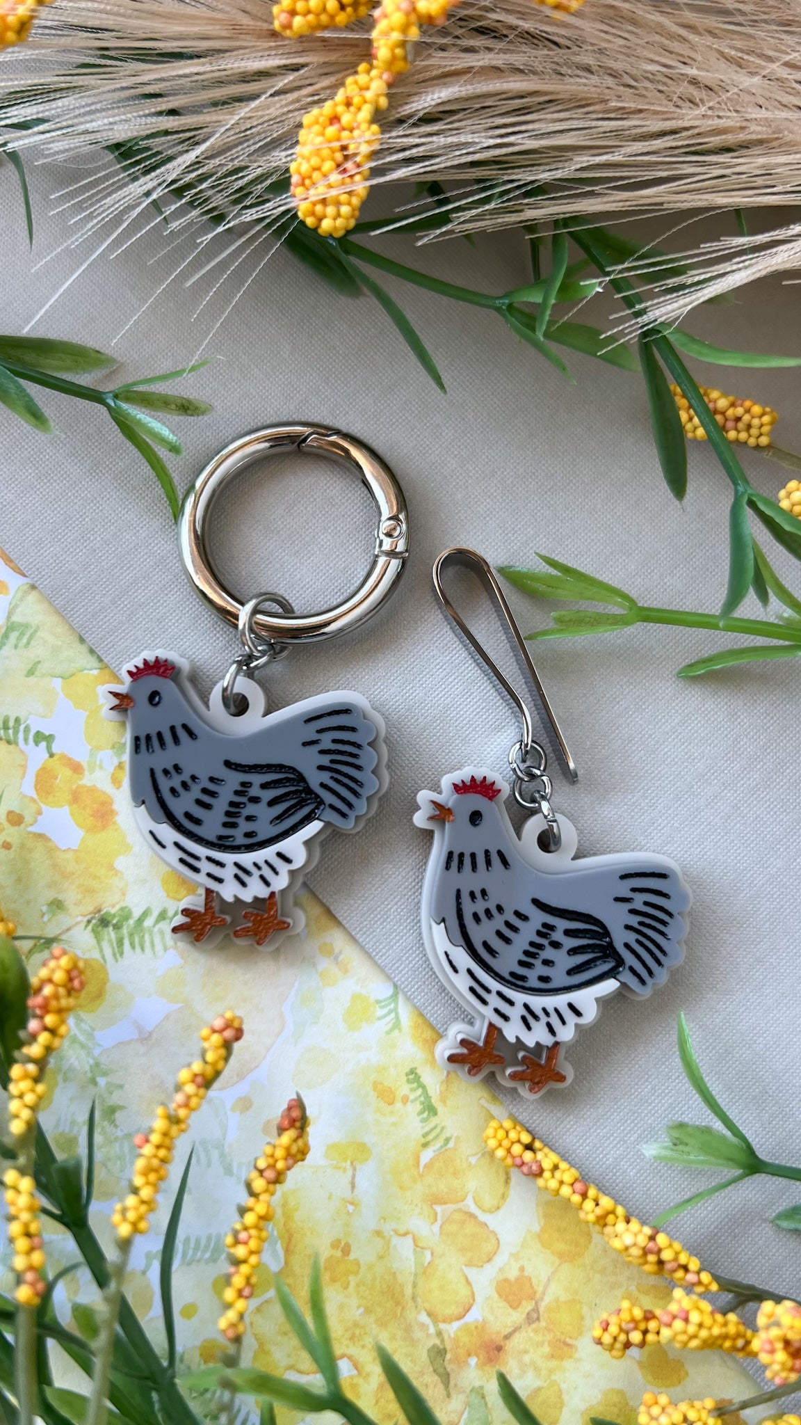 Gray Chicken Hen Shoe Accessory | Pull Loop, Shoe Charm, High Top Sneaker or Boot Clip, Shoe or Bag Keychain