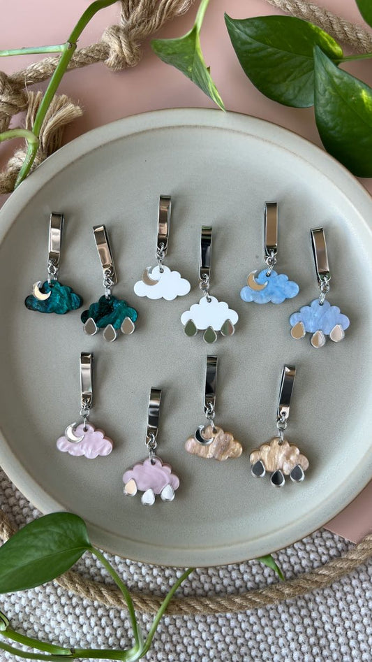 Moon or Rain Clouds Shoe Clip, High Top Sneaker or Boot Clip, Shoe or Bag Keychain
