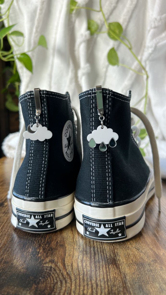 Moon or Rain Clouds Shoe Clip, High Top Sneaker or Boot Clip, Shoe or Bag Keychain
